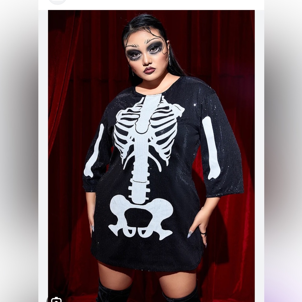 Plus Size Sequin Skeleton Mini Dress